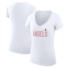 MLB Los Angeles Angels G-III 4Her by Carl Banks Women's Super-Slim Fit Lightweight Dot Print V-Neck T-Shirt