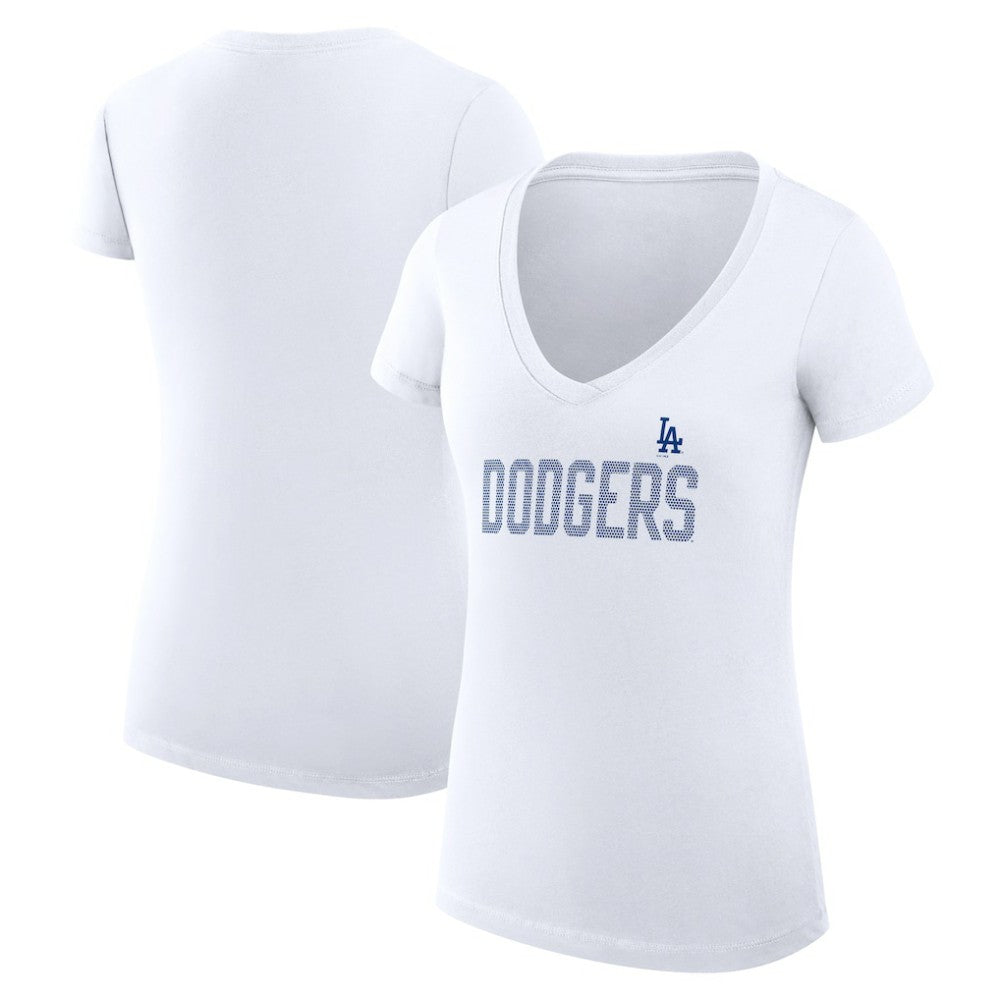 MLB Los Angeles Dodgers G-III 4Her by Carl Banks Women's Super-Slim Fit Lightweight Dot Print V-Neck T-Shirt
