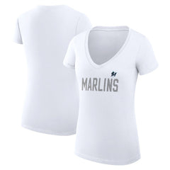 MLB Miami Marlins G-III 4Her by Carl Banks Women's Super-Slim Fit Lightweight Dot Print V-Neck T-Shirt