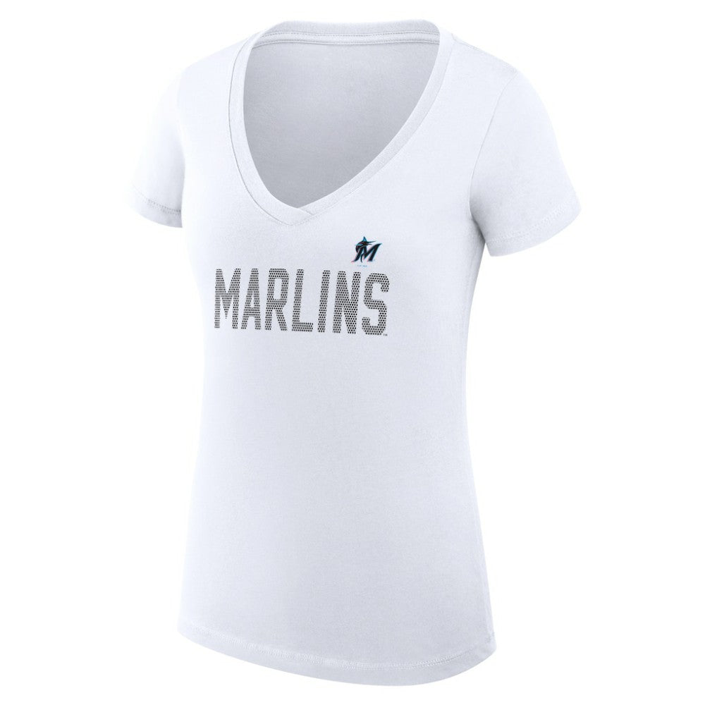 MLB Miami Marlins G-III 4Her by Carl Banks Women's Super-Slim Fit Lightweight Dot Print V-Neck T-Shirt