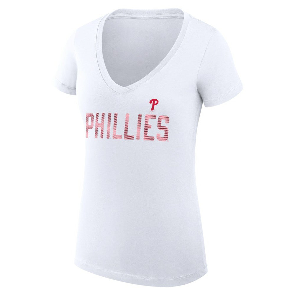 MLB Philadelphia Phillies G-III 4Her by Carl Banks Women's Super-Slim Fit Lightweight Dot Print V-Neck T-Shirt
