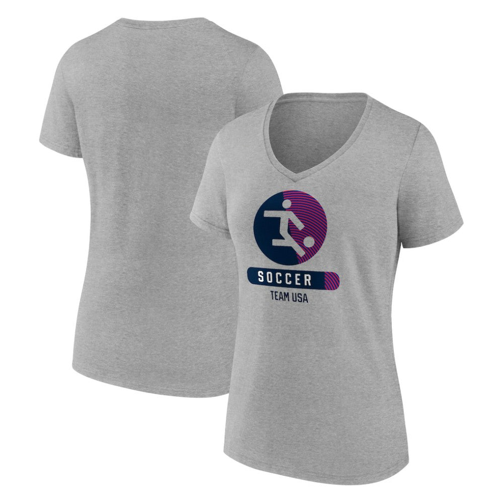 US Soccer Women's Radiating Victory V-Neck T-Shirt -  Heather Gray