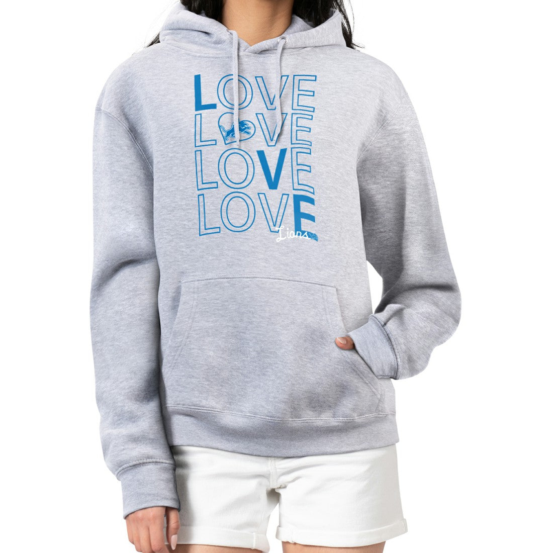 G-III 4Her by Carl Banks Women's Love Graphic Pullover Hoodie - Detroit Lions