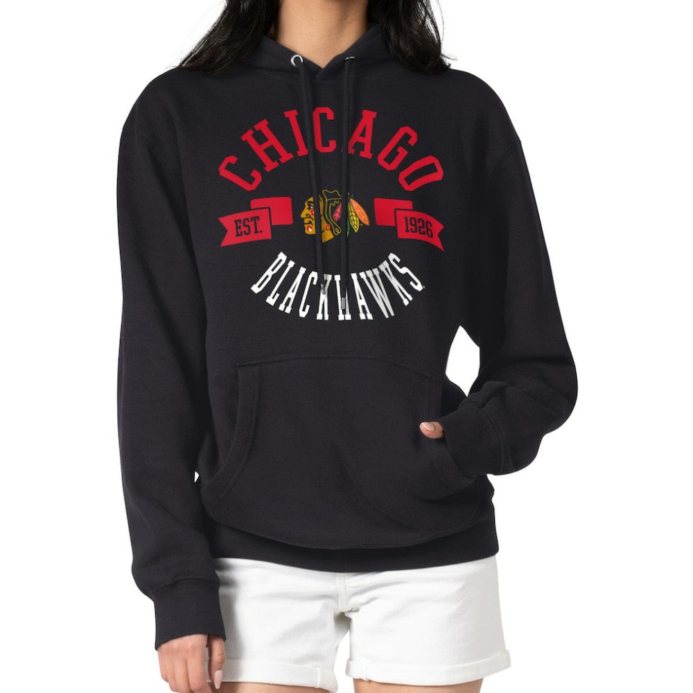 NHL Black Chicago Blackhawks G-III 4Her by Carl Banks Women's City Graphic Fleece Pullover Hoodie