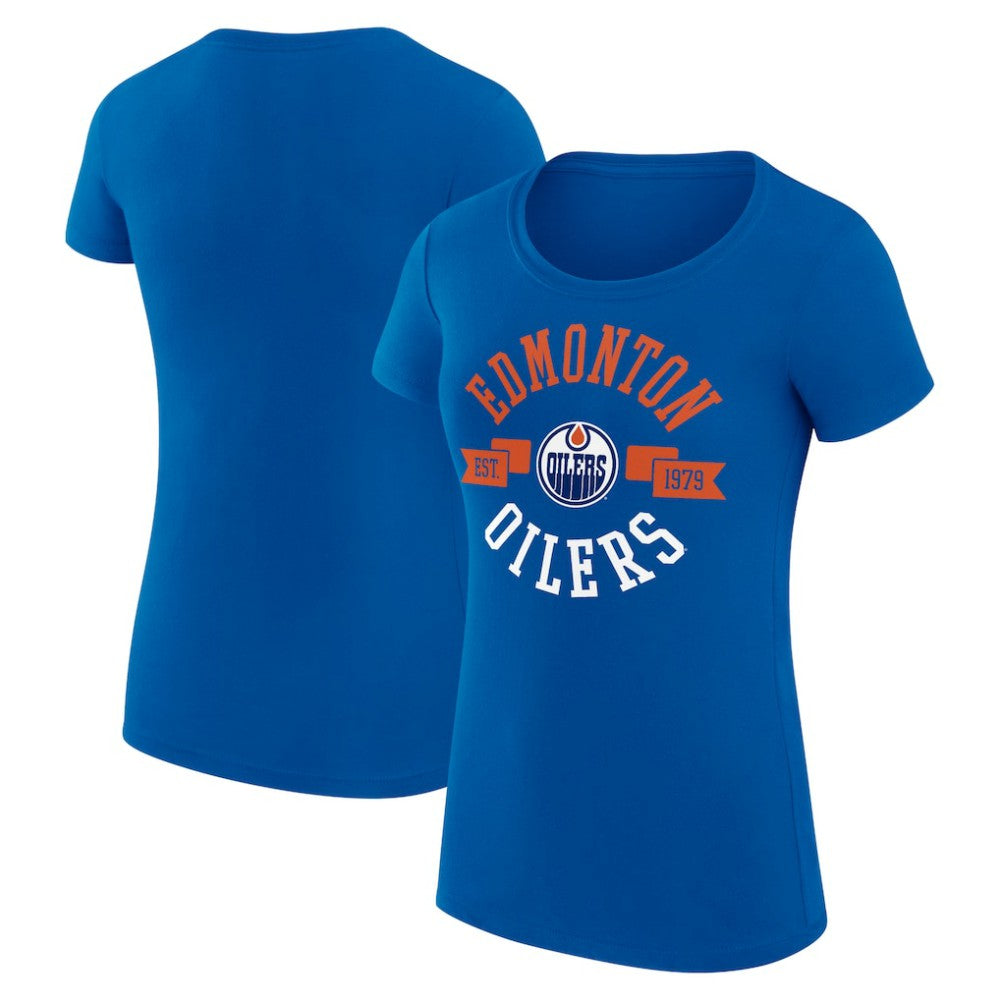 NHL Royal Edmonton Oilers G-III 4Her by Carl Banks Women's Super-Slim Fit Lightweight City Graphic Sport Crewneck T-Shirt
