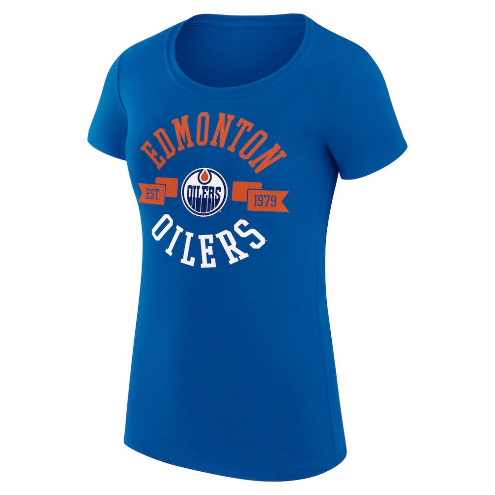 NHL Royal Edmonton Oilers G-III 4Her by Carl Banks Women's Super-Slim Fit Lightweight City Graphic Sport Crewneck T-Shirt