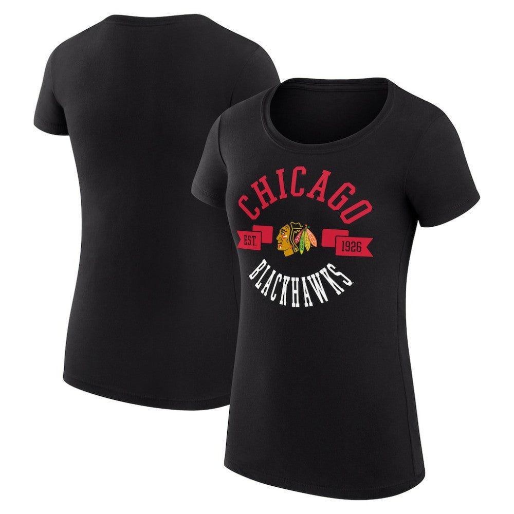 NHL Black Chicago Blackhawks G-III 4Her by Carl Banks Women's Super-Slim Fit Lightweight City Graphic Sport Crewneck T-Shirt