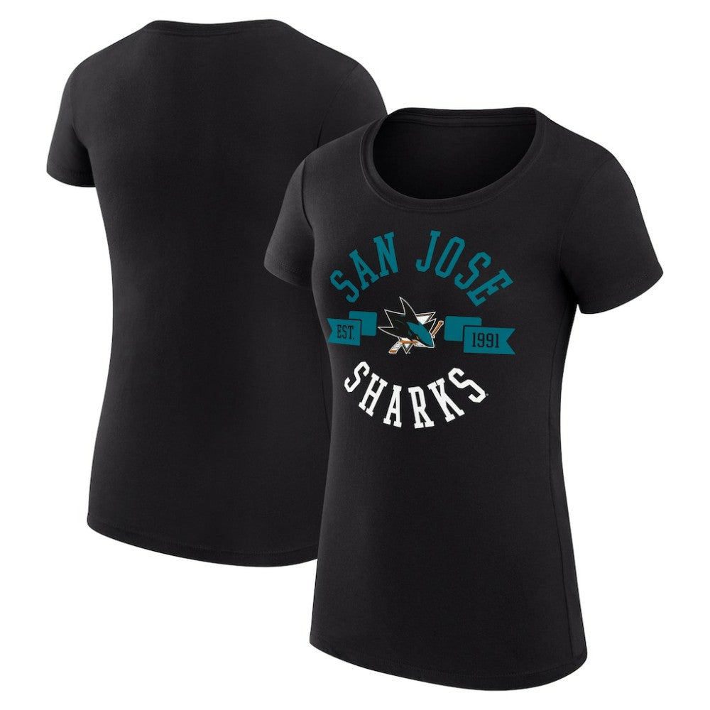 NHL Black San Jose Sharks G-III 4Her by Carl Banks Women's Super-Slim Fit Lightweight City Graphic Sport Crewneck T-Shirt