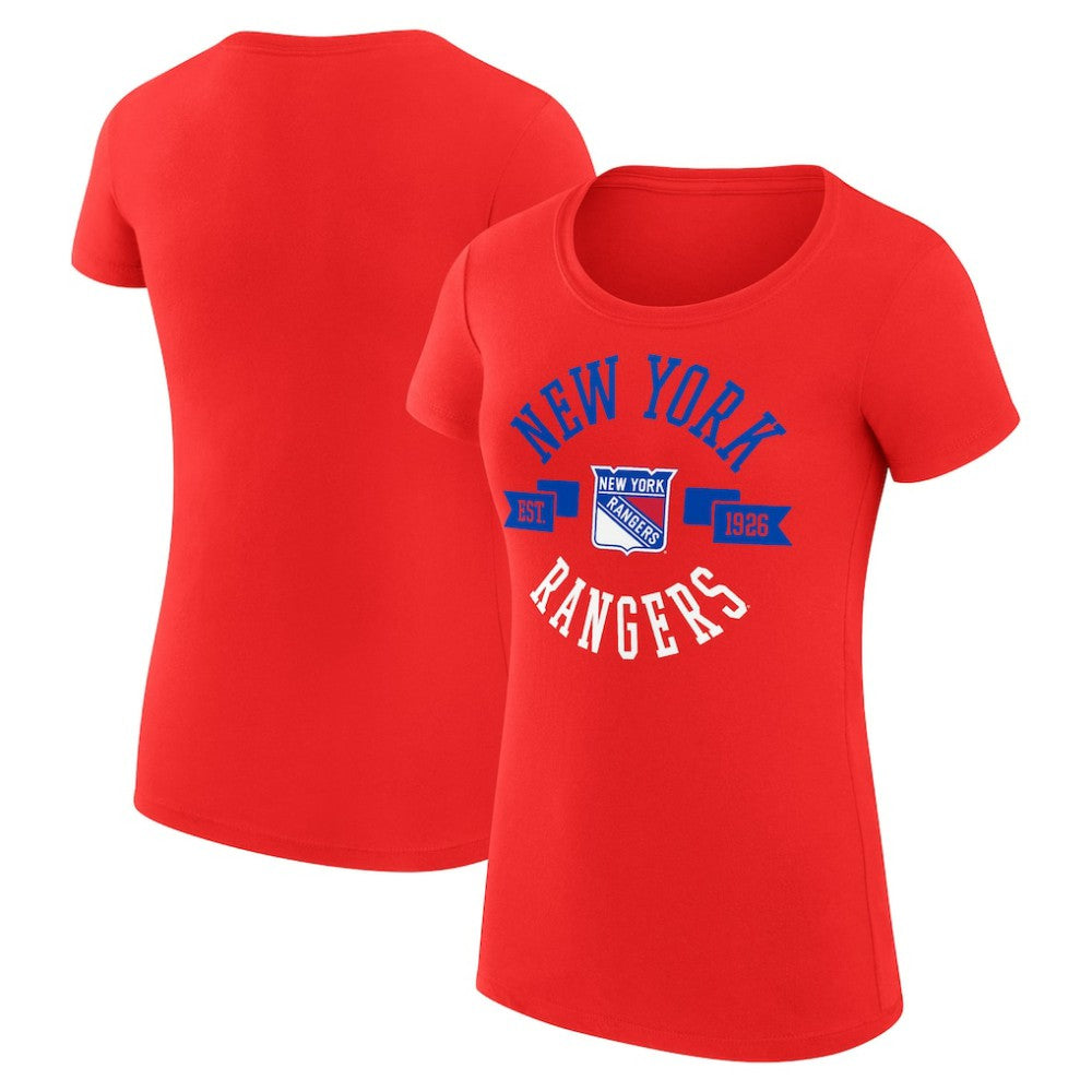 NHL Red New York Rangers G-III 4Her by Carl Banks Women's Super-Slim Fit Lightweight City Graphic Sport Crewneck T-Shirt