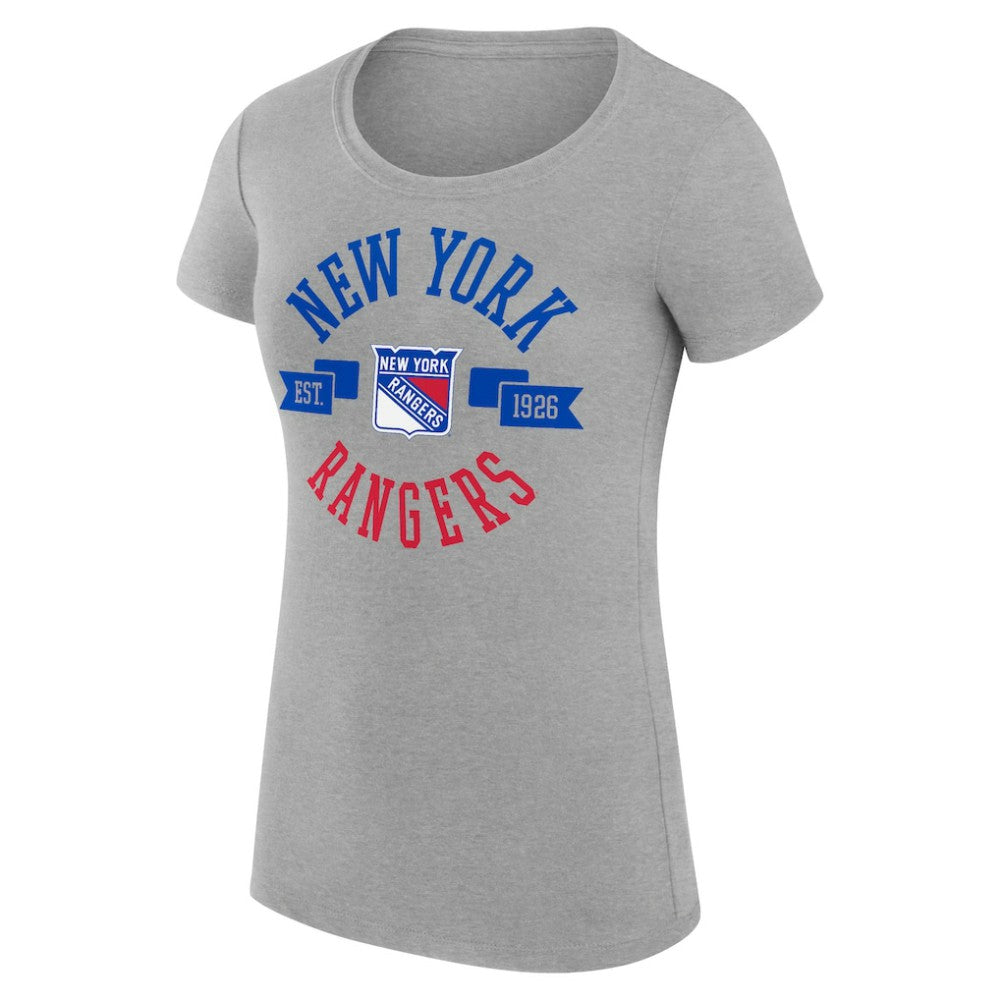 NHL Heather Gray New York Rangers G-III 4Her by Carl Banks Women's Super-Slim Fit Lightweight City Graphic Sport Crewneck T-Shirt