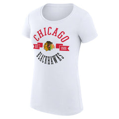 NHL White Chicago Blackhawks G-III 4Her by Carl Banks Women's Super-Slim Fit Lightweight City Graphic Sport Crewneck T-Shirt