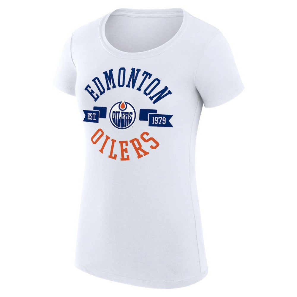 NHL White Edmonton Oilers G-III 4Her by Carl Banks Women's Super-Slim Fit Lightweight City Graphic Sport Crewneck T-Shirt