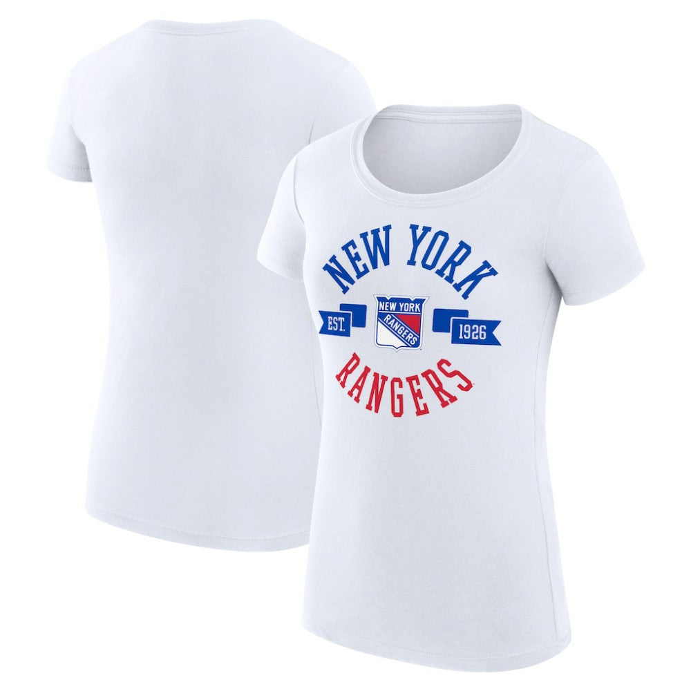NHL White New York Rangers G-III 4Her by Carl Banks Women's Super-Slim Fit Lightweight City Graphic Sport Crewneck T-Shirt