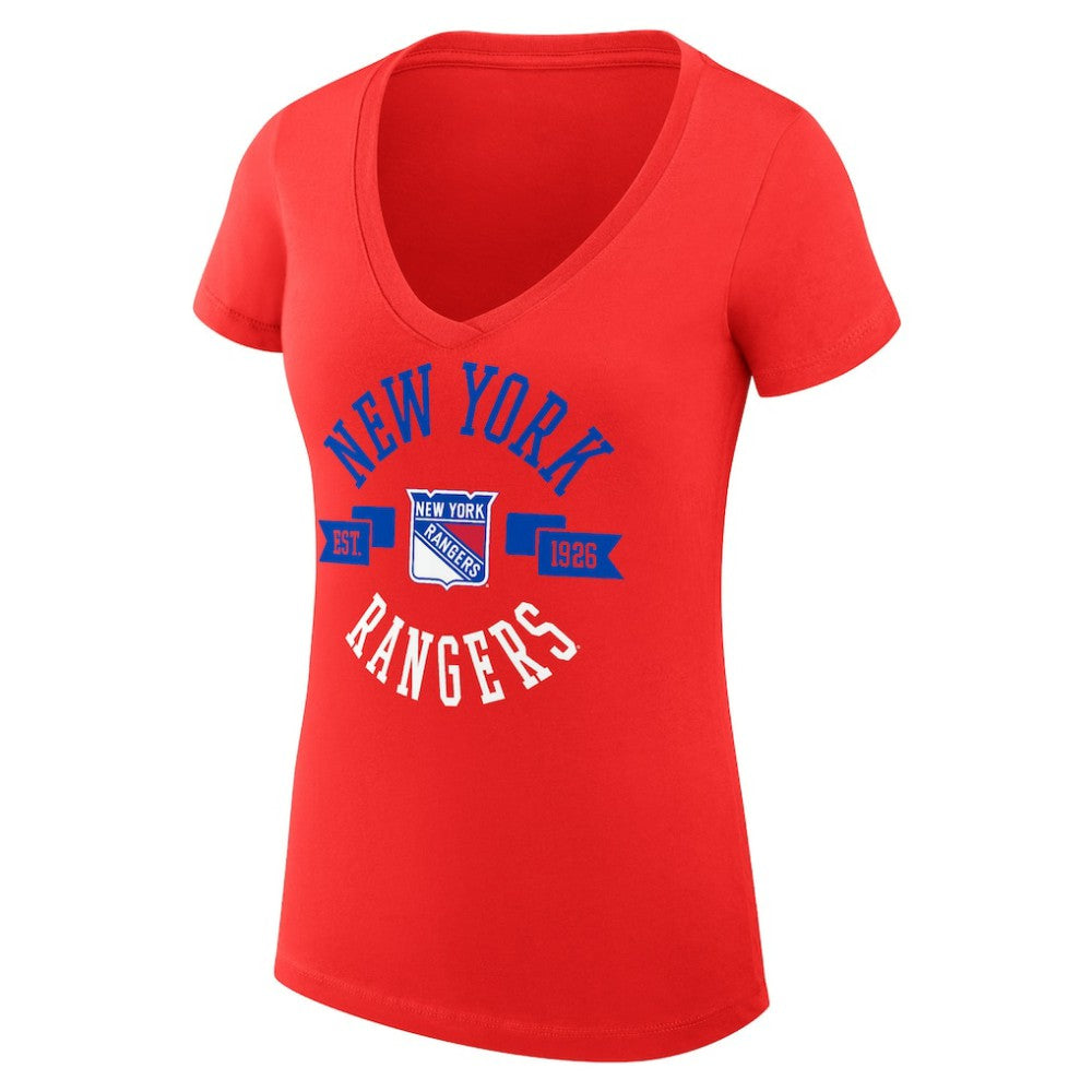 NHL Red New York Rangers G-III 4Her by Carl Banks Women's Super-Slim Fit Lightweight City Graphic V-Neck T-Shirt