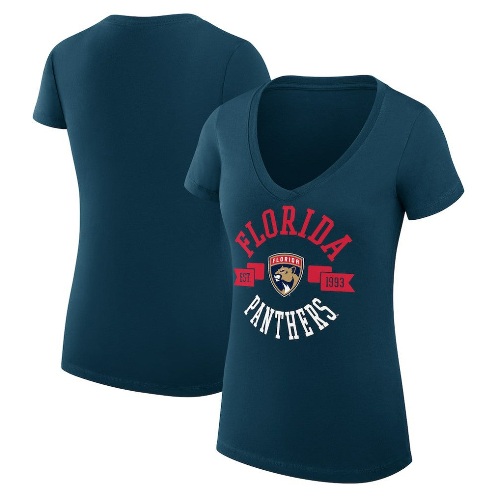 NHL Navy Florida Panthers G-III 4Her by Carl Banks Women's Super-Slim Fit Lightweight City Graphic V-Neck T-Shirt