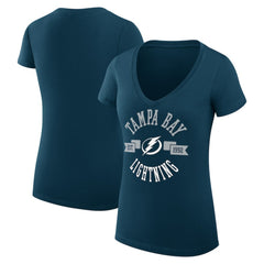 NHL Navy Tampa Bay Lightning G-III 4Her by Carl Banks Women's Super-Slim Fit Lightweight City Graphic V-Neck T-Shirt