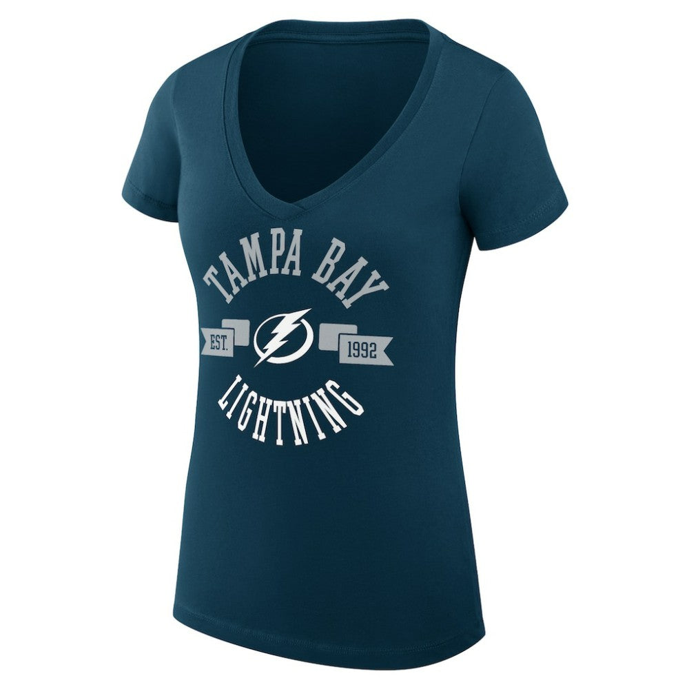 NHL Navy Tampa Bay Lightning G-III 4Her by Carl Banks Women's Super-Slim Fit Lightweight City Graphic V-Neck T-Shirt