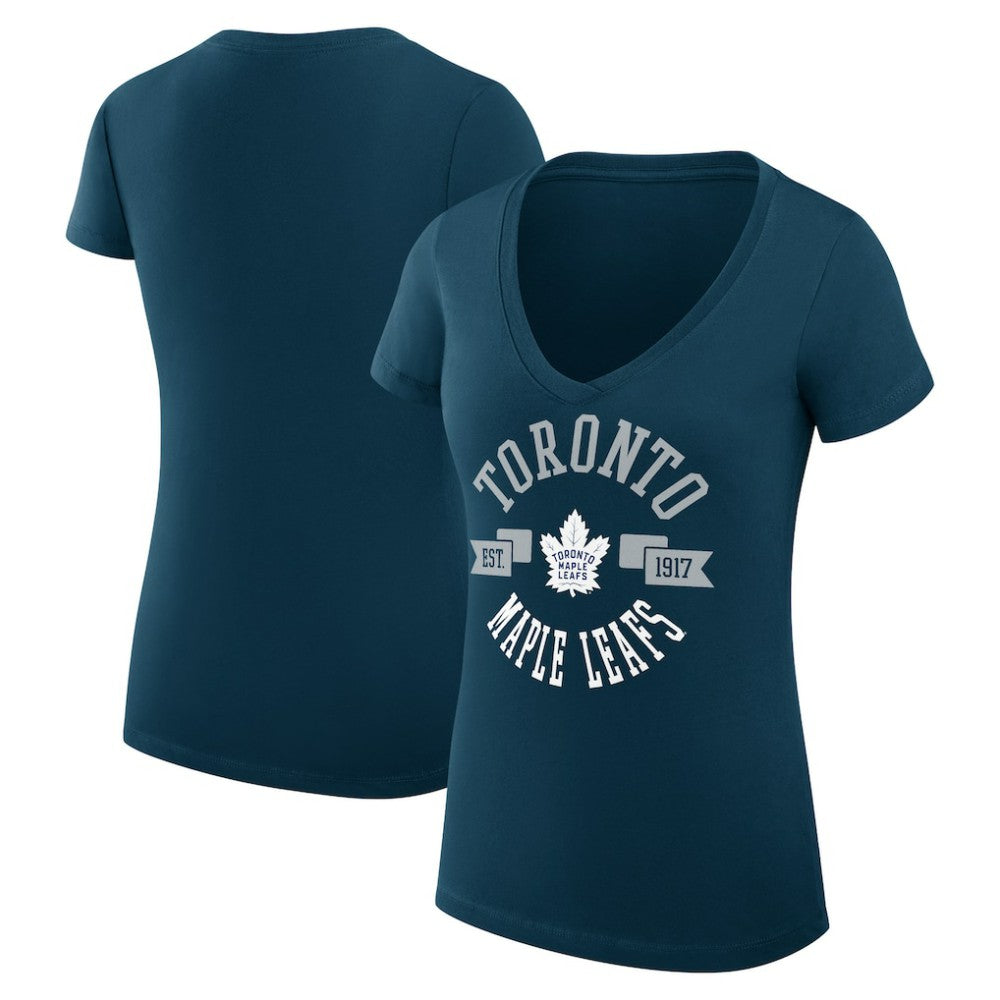 NHL Navy Toronto Maple Leafs G-III 4Her by Carl Banks Women's Super-Slim Fit Lightweight City Graphic V-Neck T-Shirt