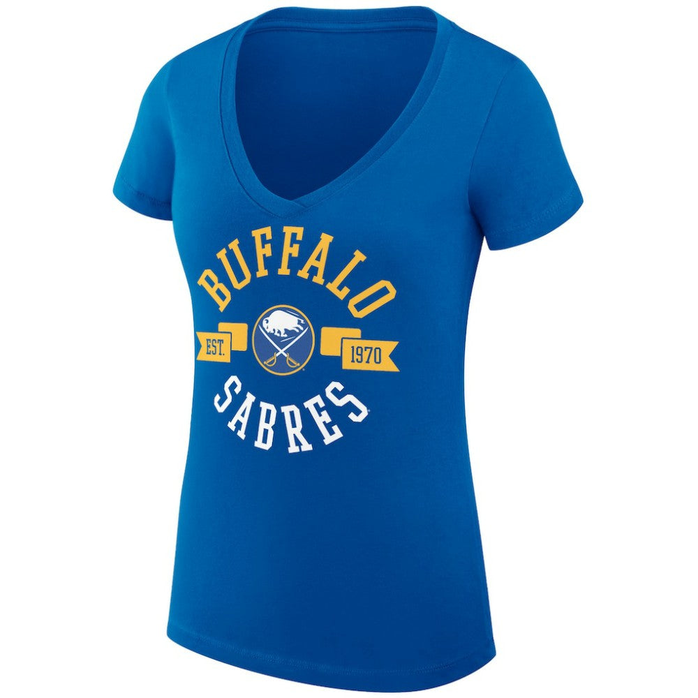 NHL Royal Buffalo Sabres G-III 4Her by Carl Banks Women's Super-Slim Fit Lightweight City Graphic V-Neck T-Shirt