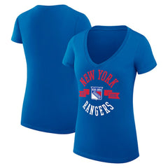NHL Royal New York Rangers G-III 4Her by Carl Banks Women's Super-Slim Fit Lightweight City Graphic V-Neck T-Shirt