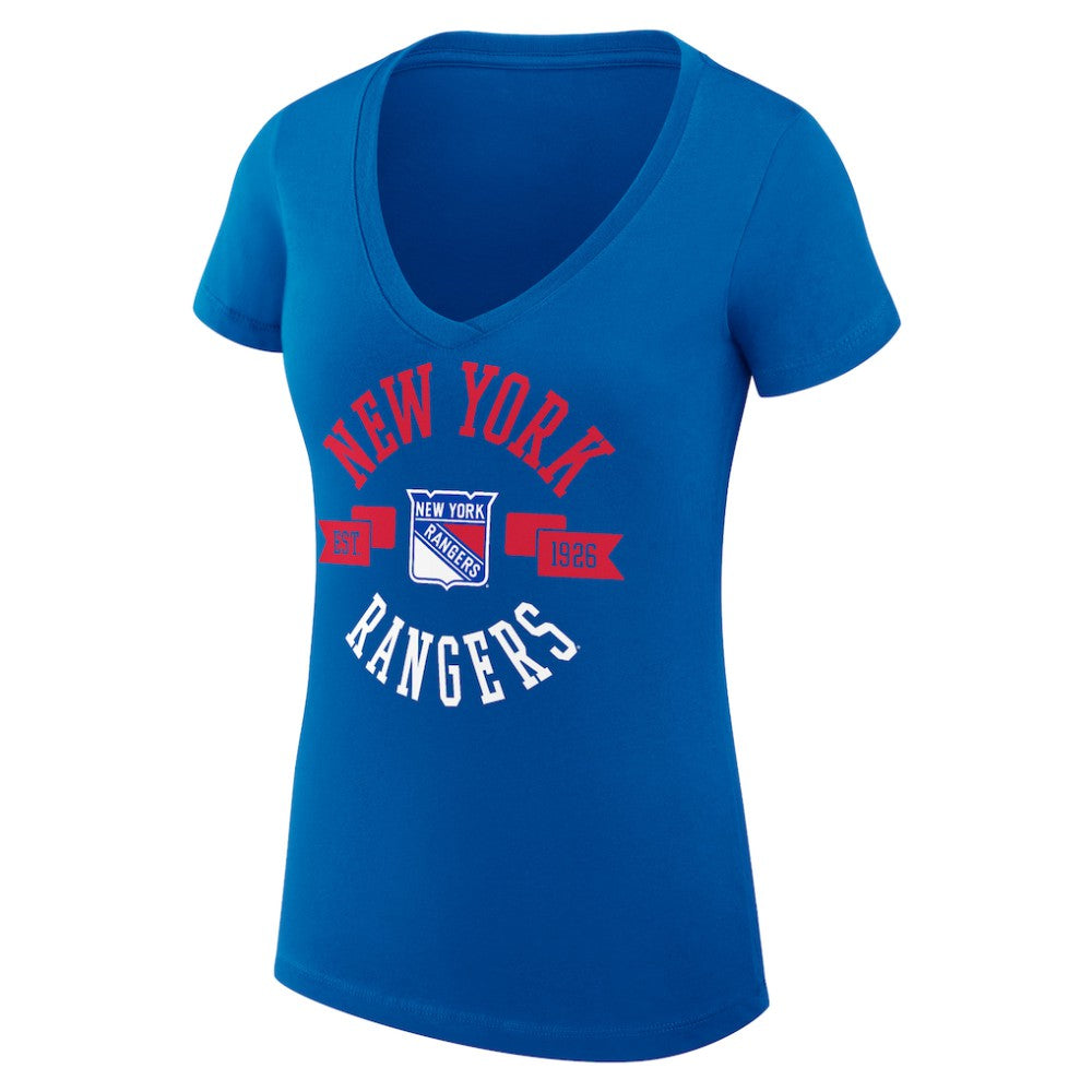 NHL Royal New York Rangers G-III 4Her by Carl Banks Women's Super-Slim Fit Lightweight City Graphic V-Neck T-Shirt