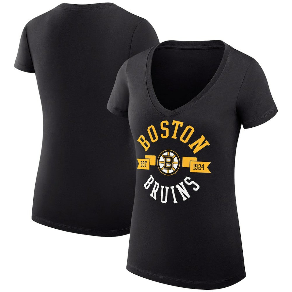 NHL Black Boston Bruins G-III 4Her by Carl Banks Women's Super-Slim Fit Lightweight City Graphic V-Neck T-Shirt