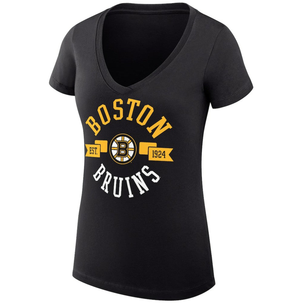 NHL Black Boston Bruins G-III 4Her by Carl Banks Women's Super-Slim Fit Lightweight City Graphic V-Neck T-Shirt