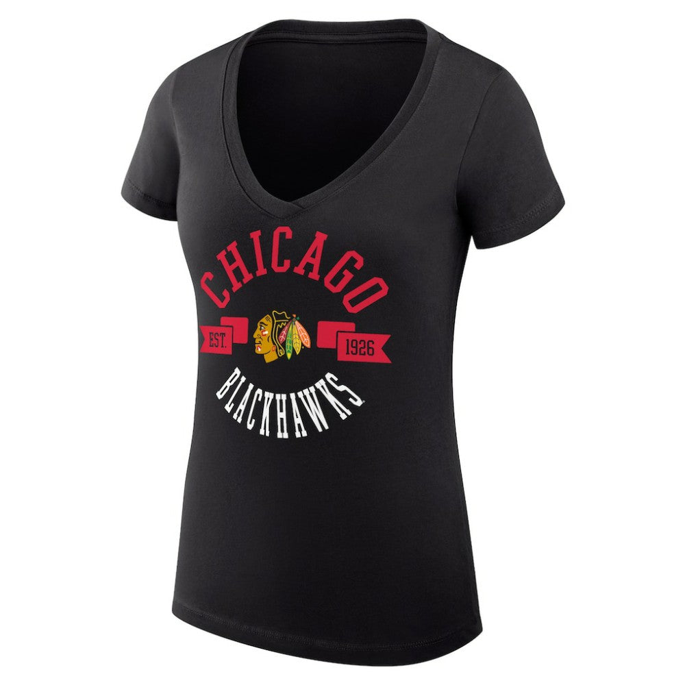 NHL Black Chicago Blackhawks G-III 4Her by Carl Banks Women's Super-Slim Fit Lightweight City Graphic V-Neck T-Shirt