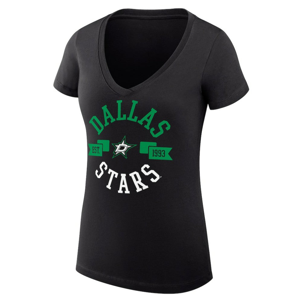 NHL Black Dallas Stars G-III 4Her by Carl Banks Women's Super-Slim Fit Lightweight City Graphic V-Neck T-Shirt