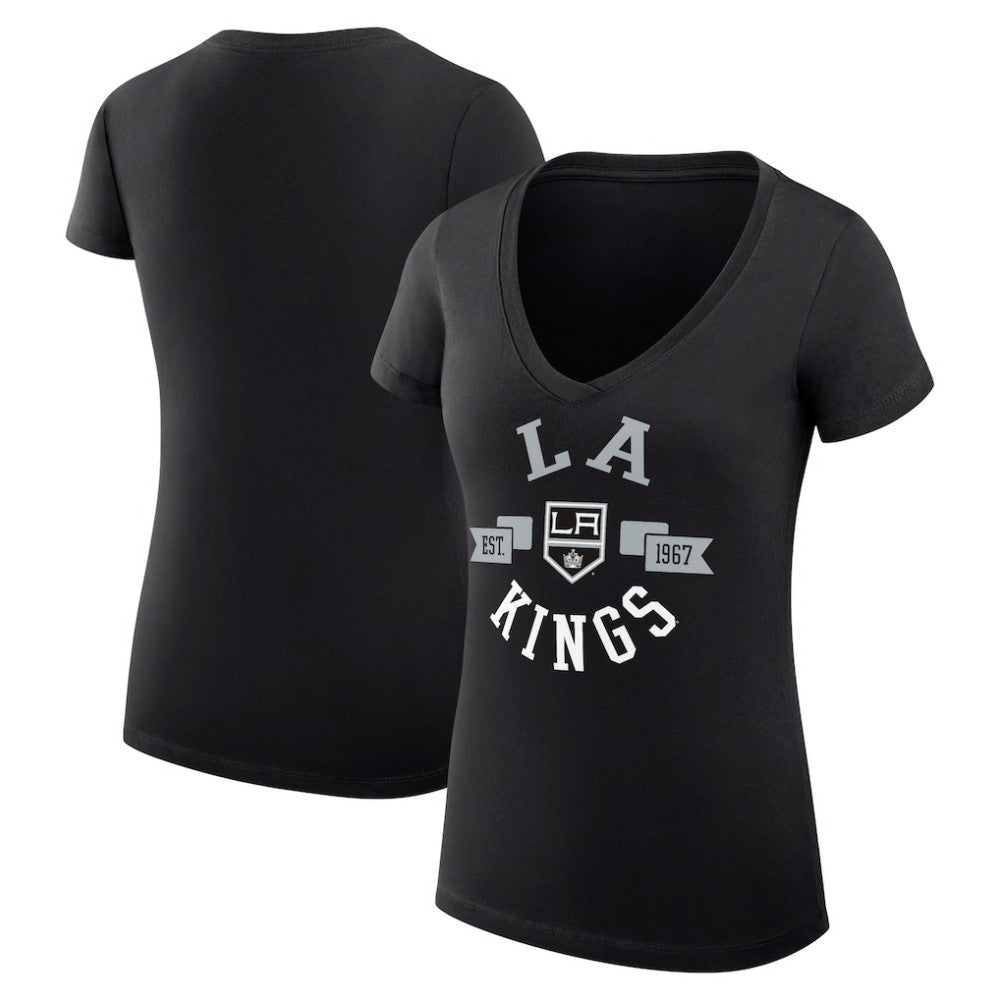 NHL Black Los Angeles Kings G-III 4Her by Carl Banks Women's Super-Slim Fit Lightweight City Graphic V-Neck T-Shirt