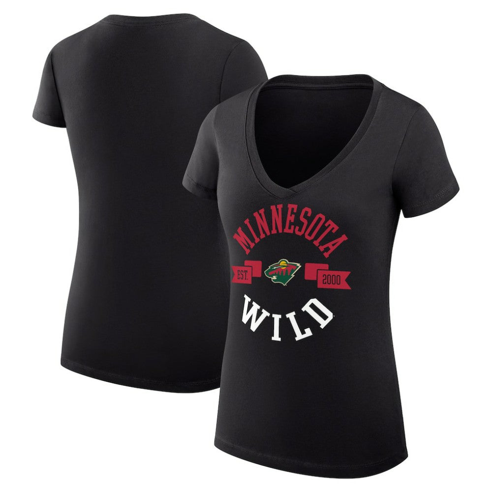 NHL Black Minnesota Wild G-III 4Her by Carl Banks Women's Super-Slim Fit Lightweight City Graphic V-Neck T-Shirt