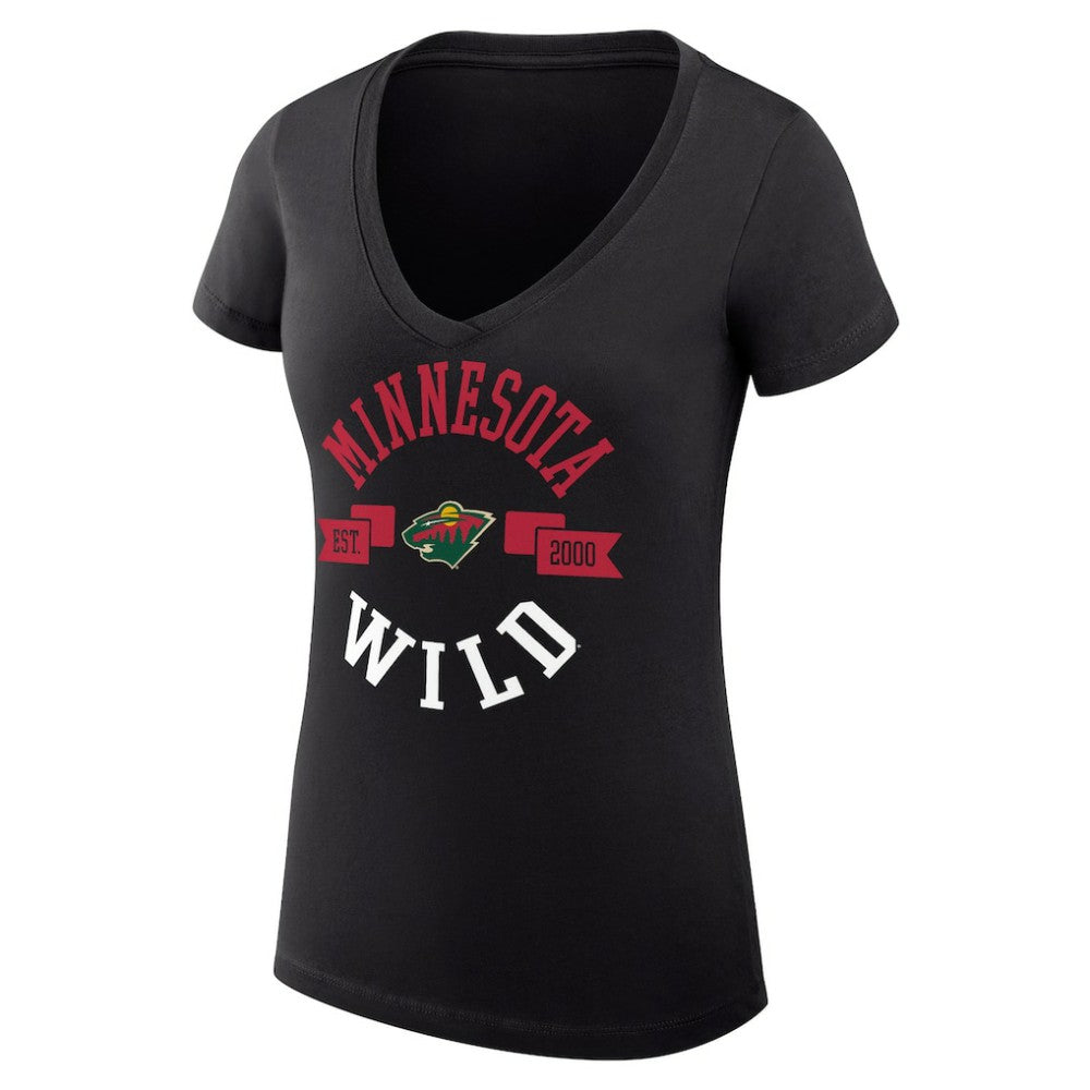 NHL Black Minnesota Wild G-III 4Her by Carl Banks Women's Super-Slim Fit Lightweight City Graphic V-Neck T-Shirt