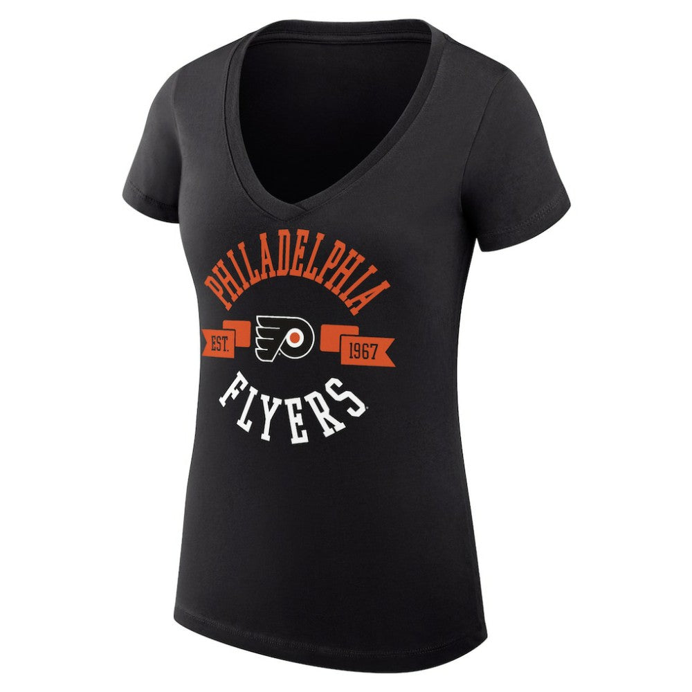 NHL Black Philadelphia Flyers G-III 4Her by Carl Banks Women's Super-Slim Fit Lightweight City Graphic V-Neck T-Shirt