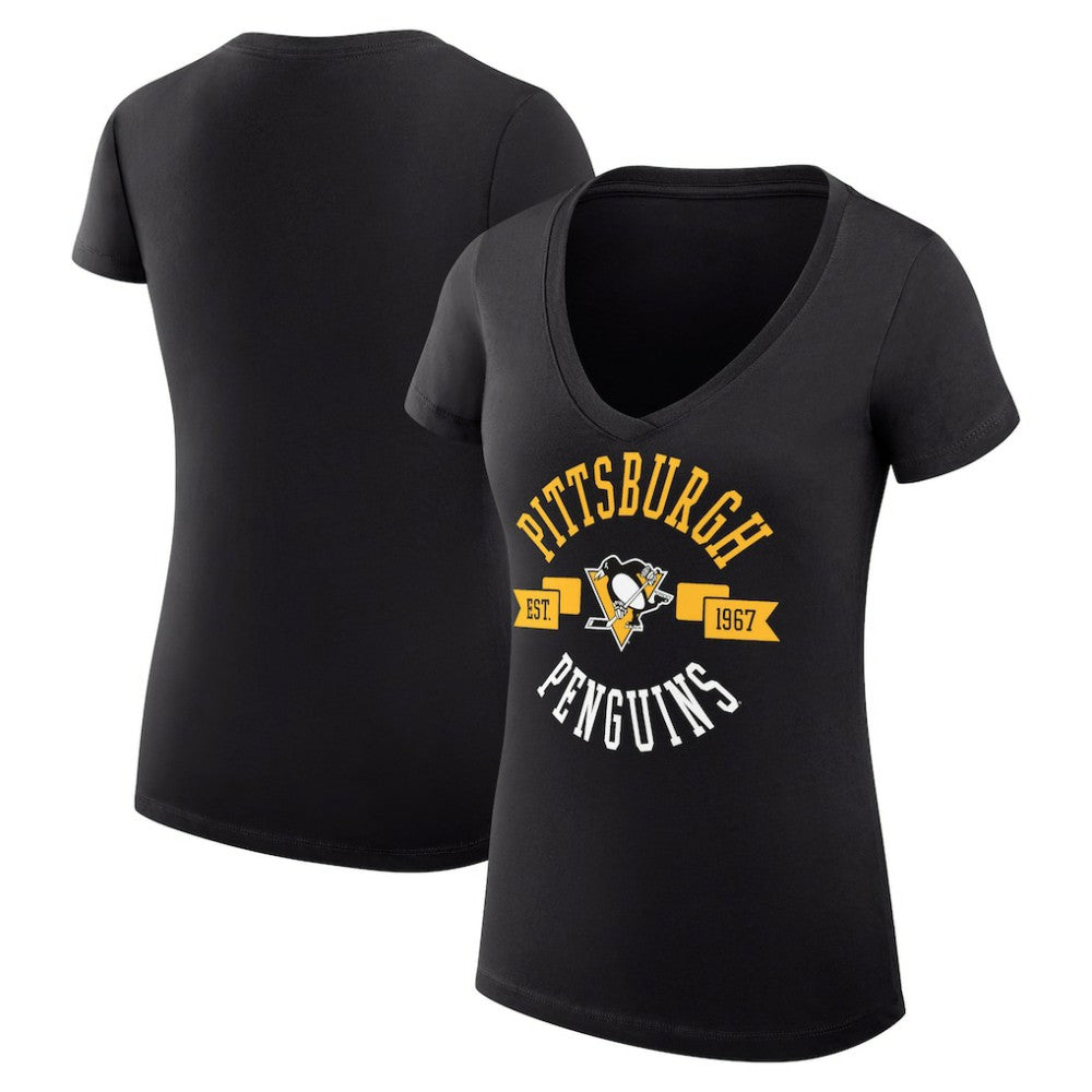 NHL Black Pittsburgh Penguins G-III 4Her by Carl Banks Women's Super-Slim Fit Lightweight City Graphic V-Neck T-Shirt