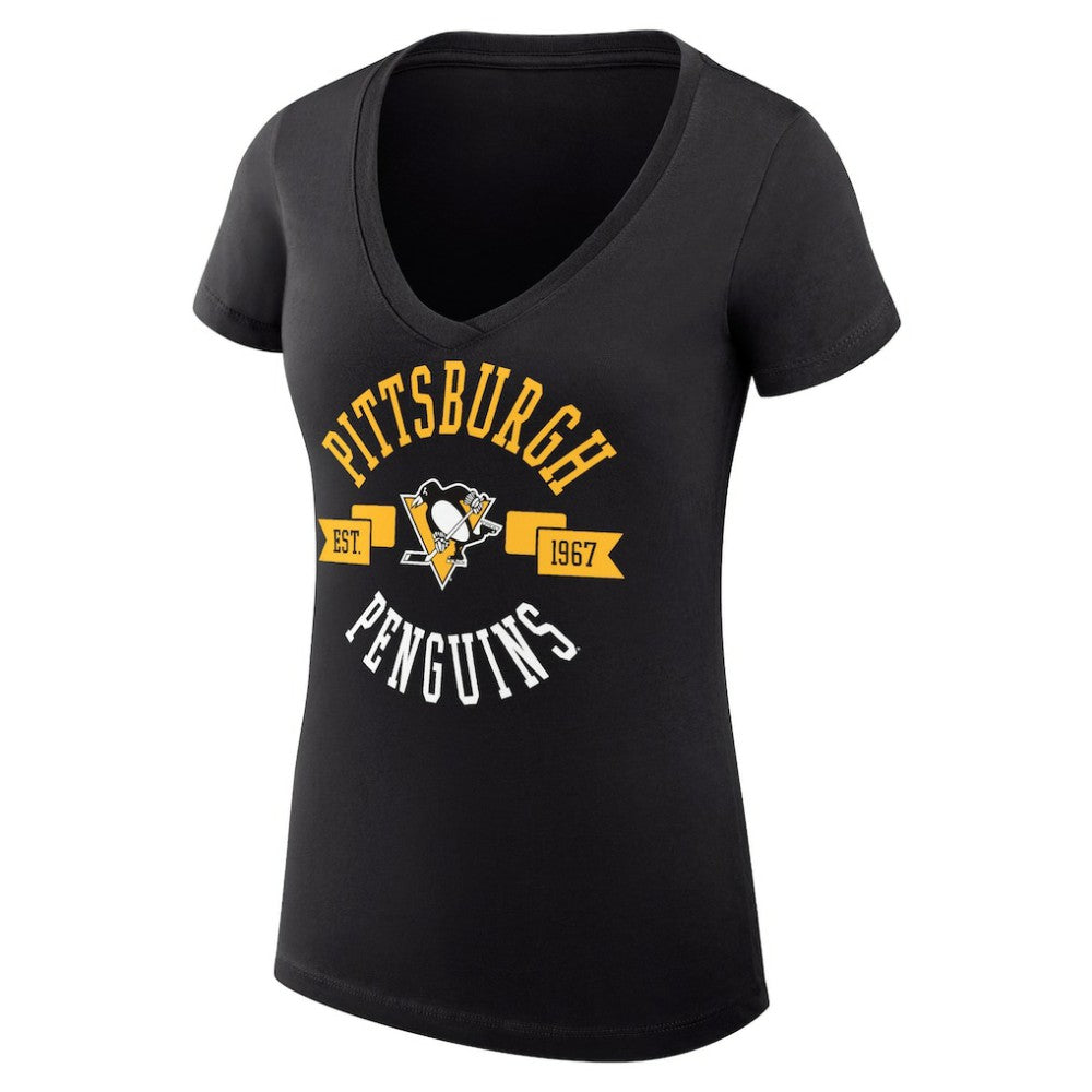 NHL Black Pittsburgh Penguins G-III 4Her by Carl Banks Women's Super-Slim Fit Lightweight City Graphic V-Neck T-Shirt