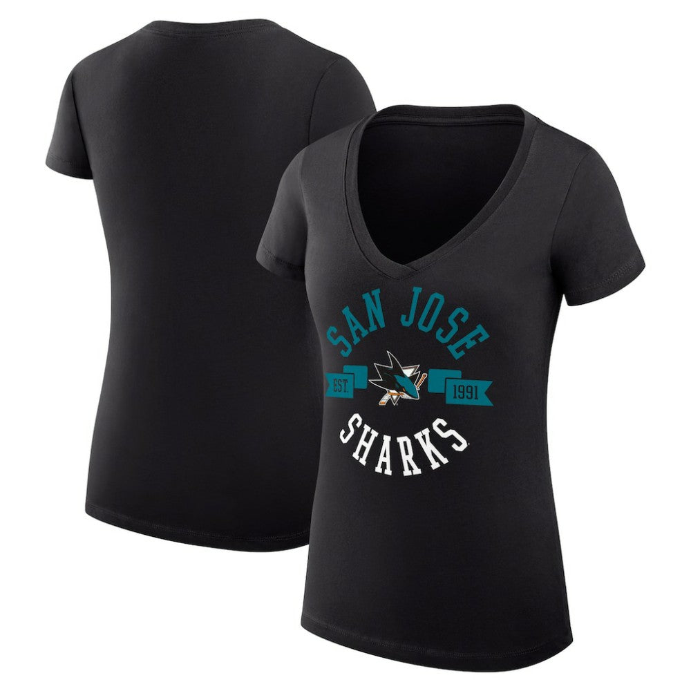 NHL Black San Jose Sharks G-III 4Her by Carl Banks Women's Super-Slim Fit Lightweight City Graphic V-Neck T-Shirt