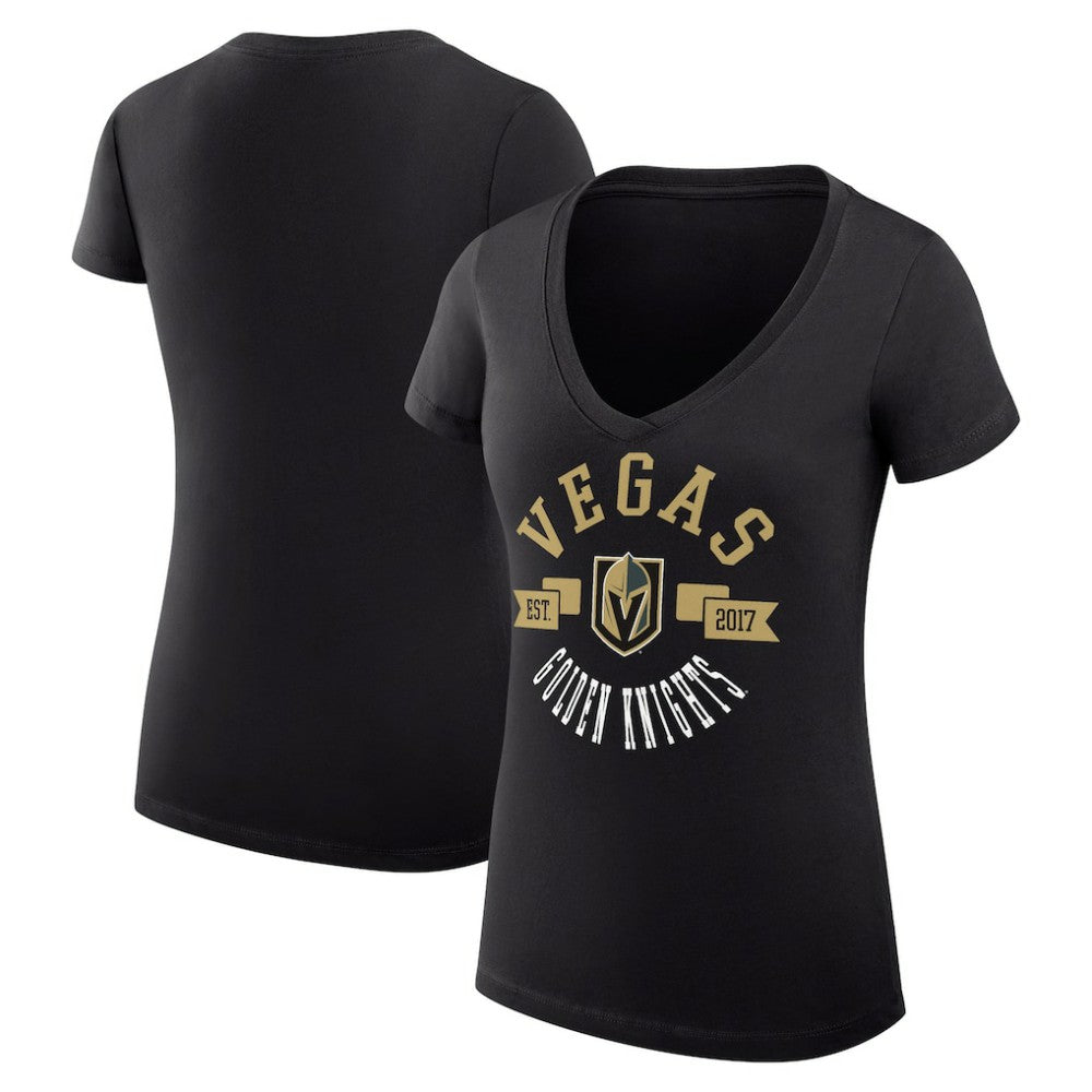 NHL Black Vegas Golden Knights G-III 4Her by Carl Banks Women's Super-Slim Fit Lightweight City Graphic V-Neck T-Shirt