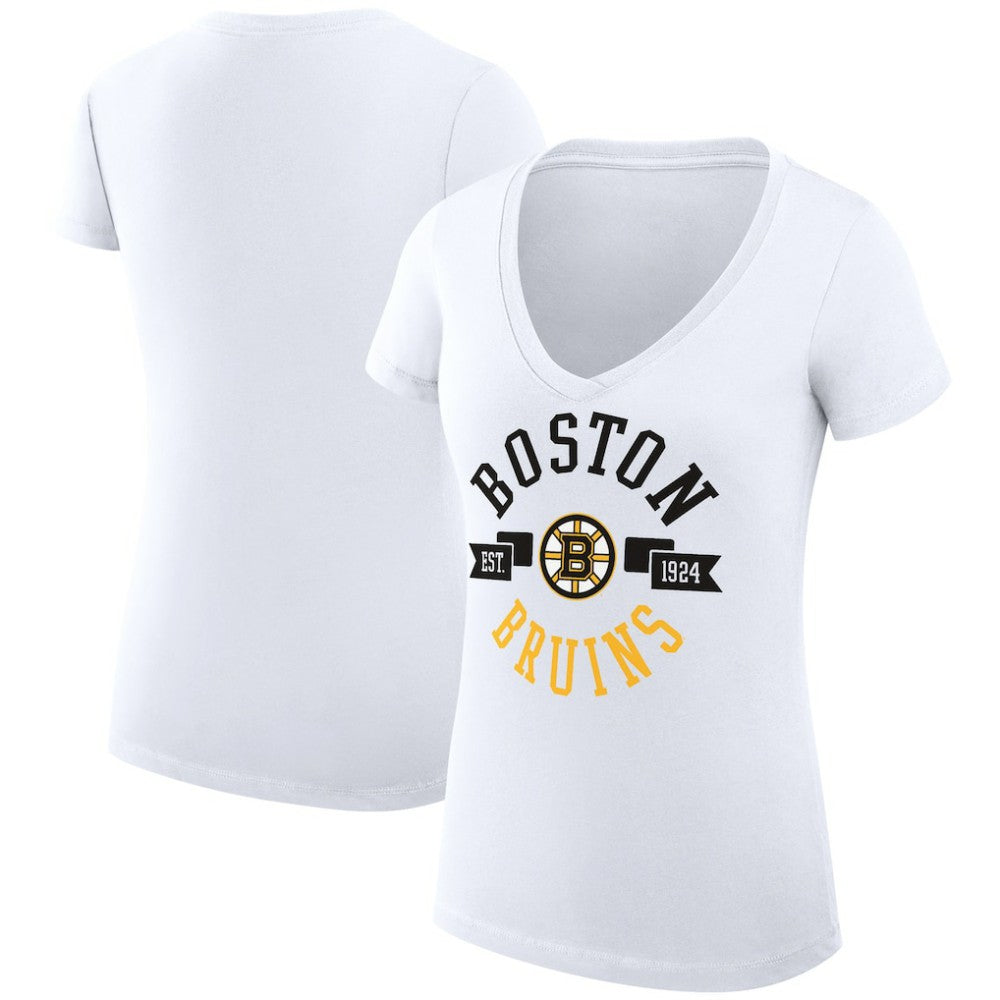 NHL White Boston Bruins G-III 4Her by Carl Banks Women's Super-Slim Fit Lightweight City Graphic V-Neck T-Shirt