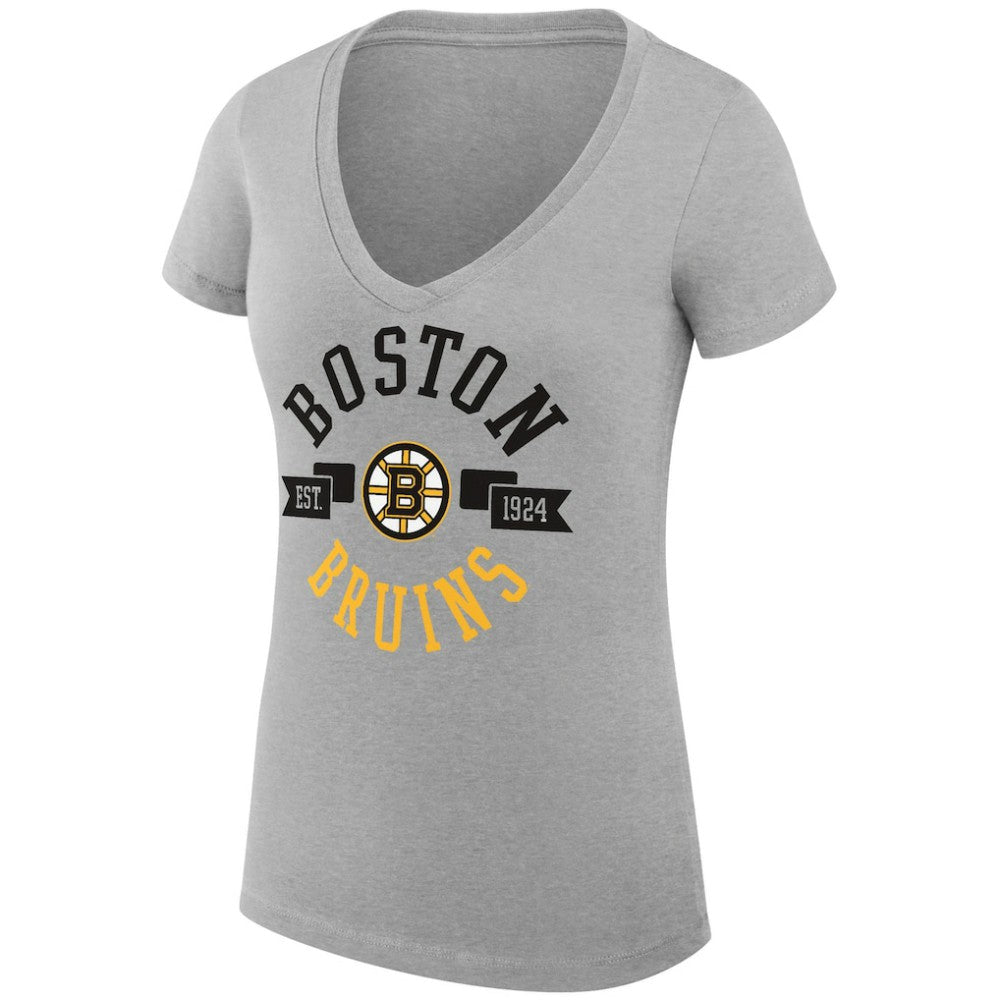 NHL Heather Gray Boston Bruins G-III 4Her by Carl Banks Women's Super-Slim Fit Lightweight City Graphic V-Neck T-Shirt