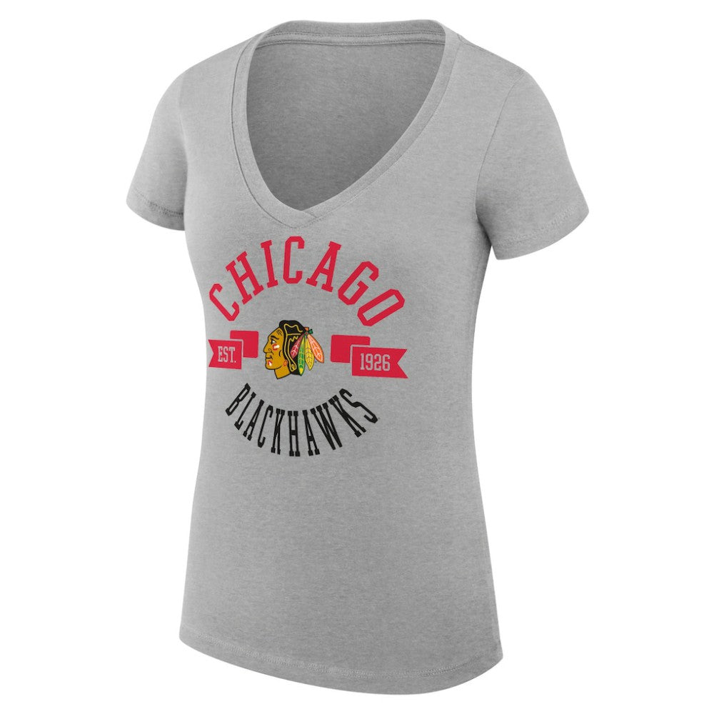NHL Heather Gray Chicago Blackhawks G-III 4Her by Carl Banks Women's Super-Slim Fit Lightweight City Graphic V-Neck T-Shirt