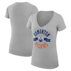 NHL Heather Gray Edmonton Oilers G-III 4Her by Carl Banks Women's Super-Slim Fit Lightweight City Graphic V-Neck T-Shirt