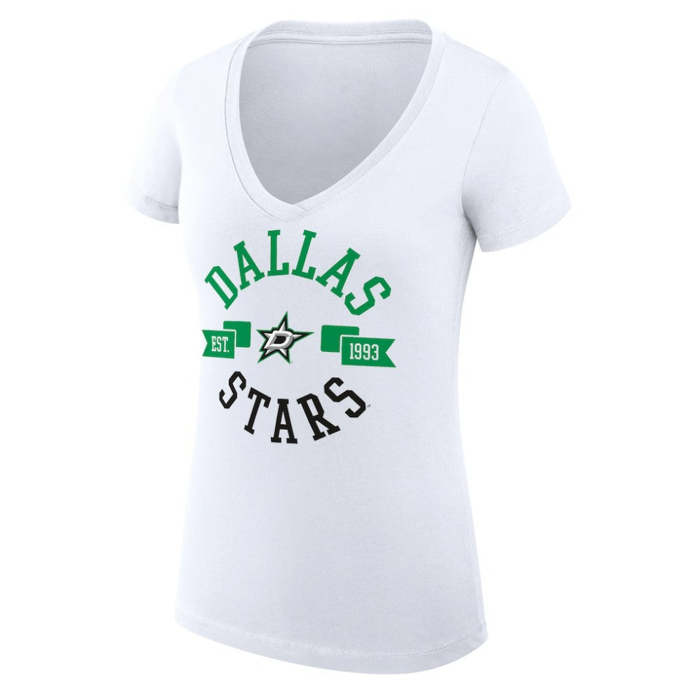 NHL White Dallas Stars G-III 4Her by Carl Banks Women's Super-Slim Fit Lightweight City Graphic V-Neck T-Shirt