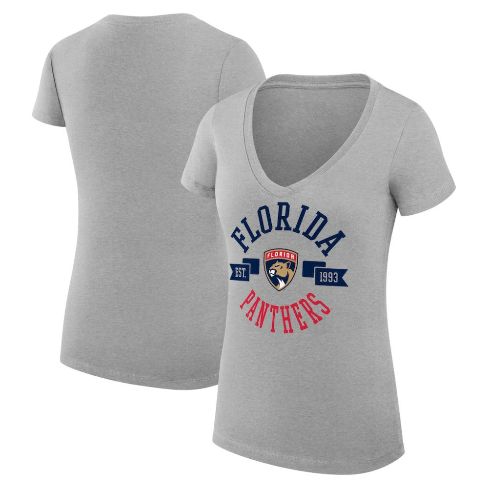NHL Heather Gray Florida Panthers G-III 4Her by Carl Banks Women's Super-Slim Fit Lightweight City Graphic V-Neck T-Shirt