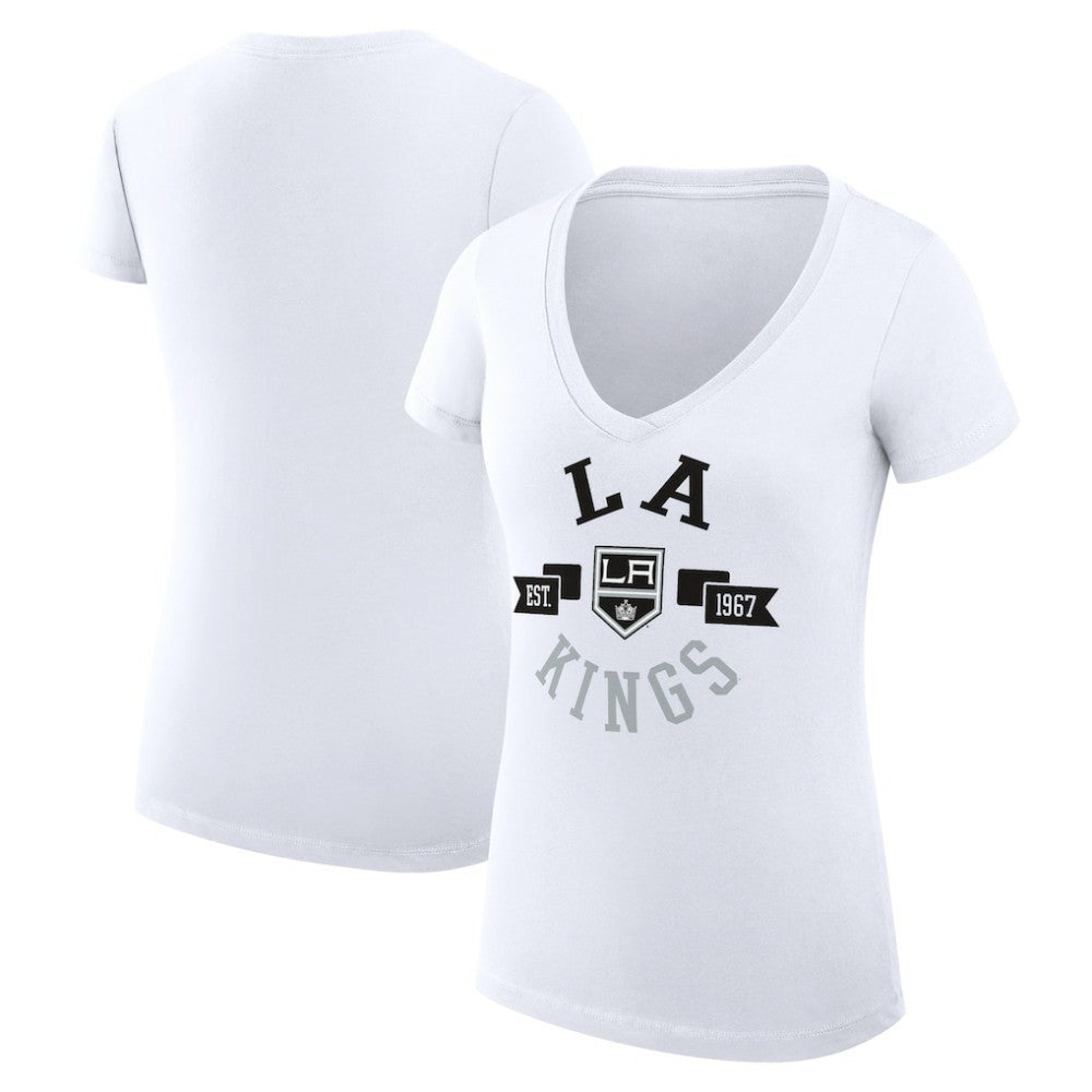 NHL White Los Angeles Kings G-III 4Her by Carl Banks Women's Super-Slim Fit Lightweight City Graphic V-Neck T-Shirt