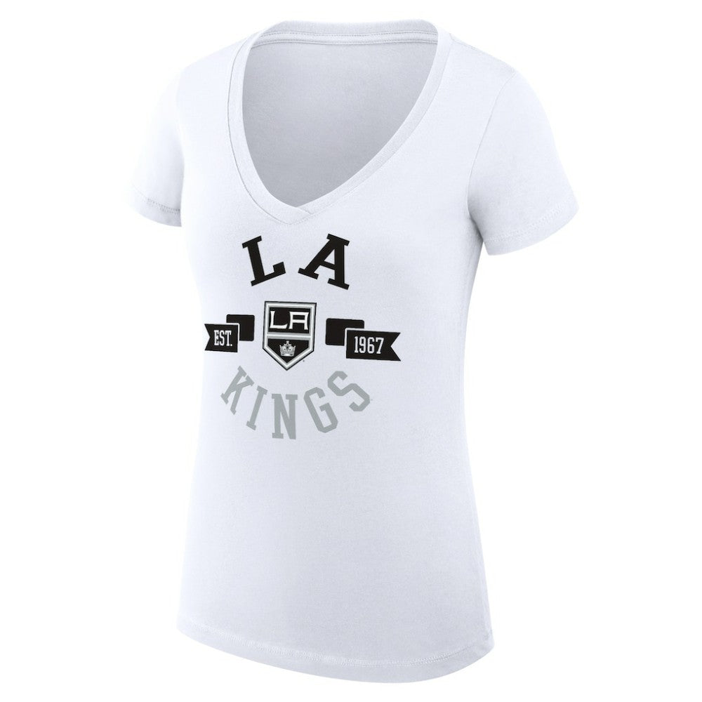 NHL White Los Angeles Kings G-III 4Her by Carl Banks Women's Super-Slim Fit Lightweight City Graphic V-Neck T-Shirt