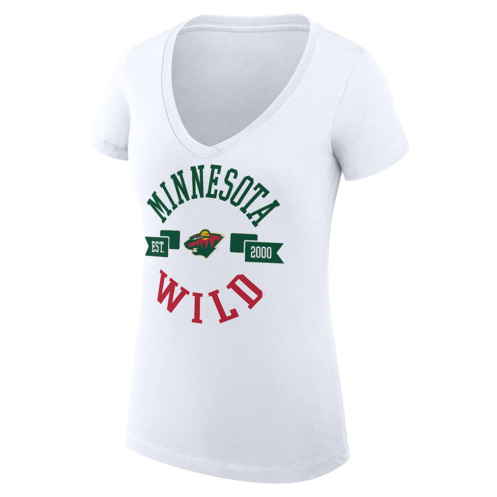 NHL White Minnesota Wild G-III 4Her by Carl Banks Women's Super-Slim Fit Lightweight City Graphic V-Neck T-Shirt
