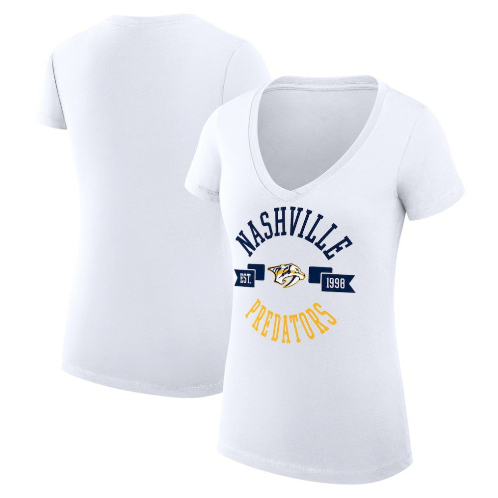 NHL White Nashville Predators G-III 4Her by Carl Banks Women's Super-Slim Fit Lightweight City Graphic V-Neck T-Shirt