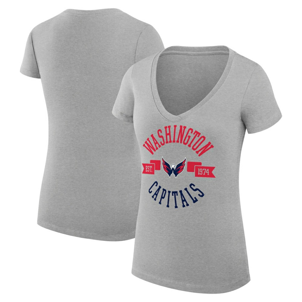 NHL Heather Gray Washington Capitals G-III 4Her by Carl Banks Women's Super-Slim Fit Lightweight City Graphic V-Neck T-Shirt