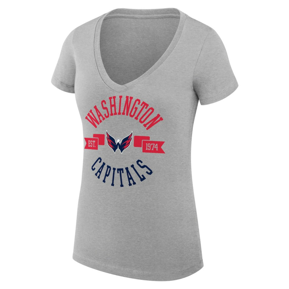 NHL Heather Gray Washington Capitals G-III 4Her by Carl Banks Women's Super-Slim Fit Lightweight City Graphic V-Neck T-Shirt
