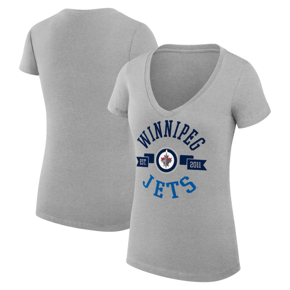 NHL Heather Gray Winnipeg Jets G-III 4Her by Carl Banks Women's Super-Slim Fit Lightweight City Graphic V-Neck T-Shirt